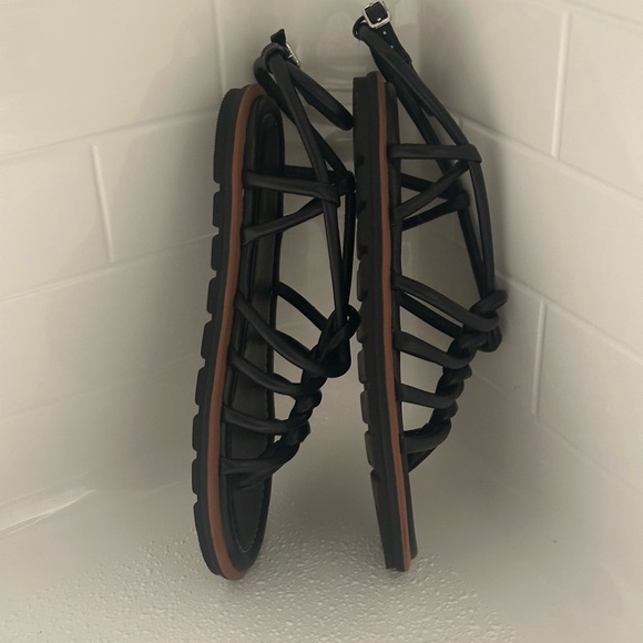 Nordstrom Black Strappy Ankle-Tie Sandals with Brown Sole - Picture 6 of 6